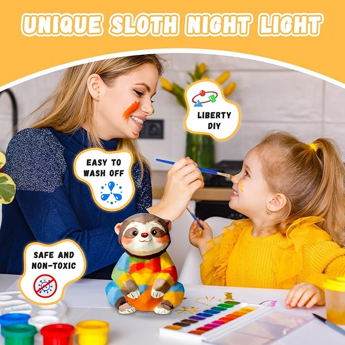 Paint Your Own Sloth Lamp Kit, Arts and Crafts for Kids Ages 8-12, Sloth Night Light Kids Toys for Girls, Art Supplies Painting Craft Kits for Kids, Gifts for Girls Birthday Ages 3 4 5 6 7 8 9 10 11+