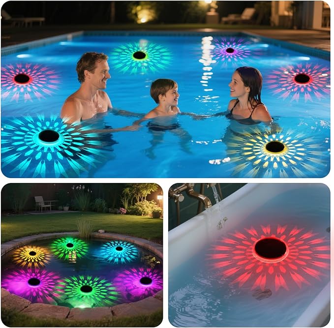 Energetic Solar Floating Pool Lights, IP67 Waterproof LED Pool Lights with Remote Control, RGBW Color Changing Decor Lighting for Pond, Bathtub, Dusk to Dawn, Dimmable, Timer, 5 Pack