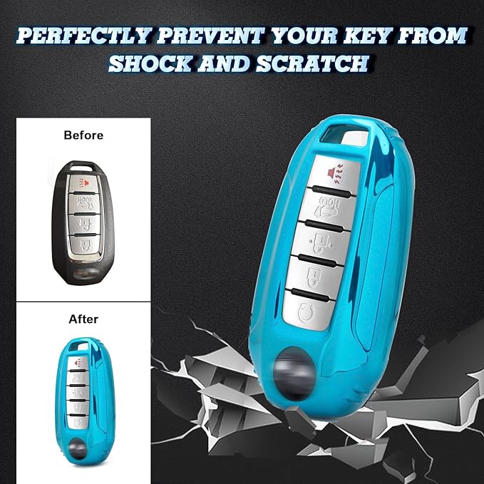 x xotic tech Blue TPU Key Fob Shell Full Cover Case,Compatible with Infiniti Q50 Q60 QX50 QX55 QX60 Smart Keyless Entry Key