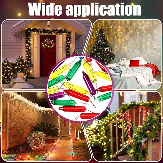 Mudder 500 Pcs Christmas Tree Replacement Light Bulbs 2.5v Christmas Light Bulbs Incandescent Xmas Decorative Replacement String Lights Outdoor Indoor(Red Yellow Blue Green Purple)