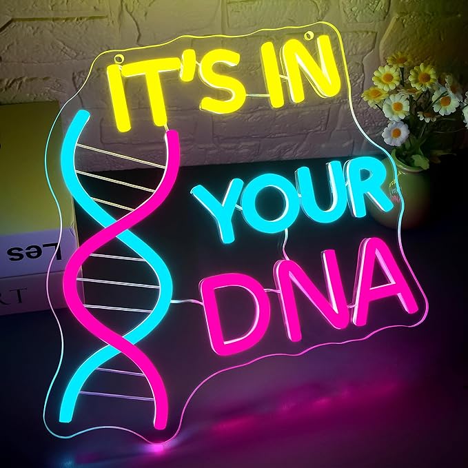 DNA Double Helix Neon Sign for Wall Decor Dimmable It's In Your DNA LED Neon Light for Classroom Office Man Cave Biology Science Decor Gifts for Teacher Students Nurse Doctor Size 11.8*11.2in(GLNP236)