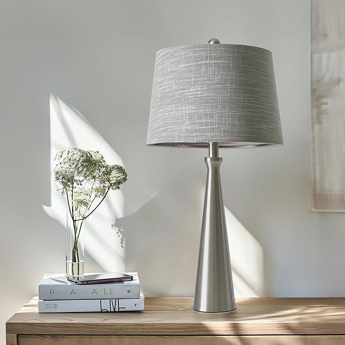 Oneach 25.75" Table Lamps Set of 2 for Living Room Bedroom, Bedside Lamp 3-Way Dimmable Touch Control, Modern Silver Nightstand Light Fabric Shade Vintage Accent Style