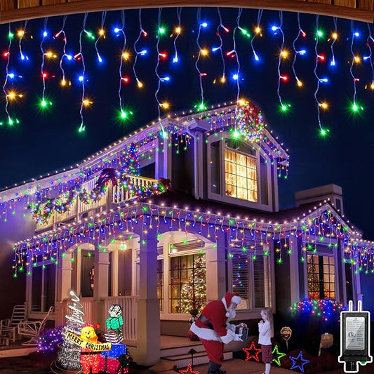 50FT 504 LED Outdoor Christmas Lights - 112 Ice Drops, 12 Pro Modes with Timer Memory & Brightness, Waterproof Hanging Ice String Light for Holiday Wedding Garden Fence House Decor (Multicolor)