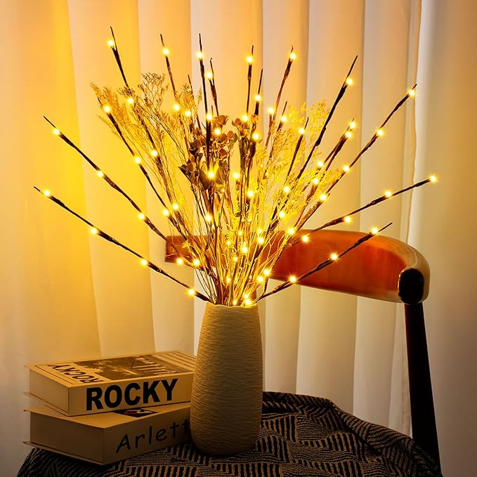 KXCOFTXI 3 Pack Twig Lights, Prelit Branches, USB Plug in Branches Lights with 60 LED Bulbs, Romantic Decorative Iights for Vase, Lighted Tree Branches for Indoor, Plug in Lighted Branches for Party