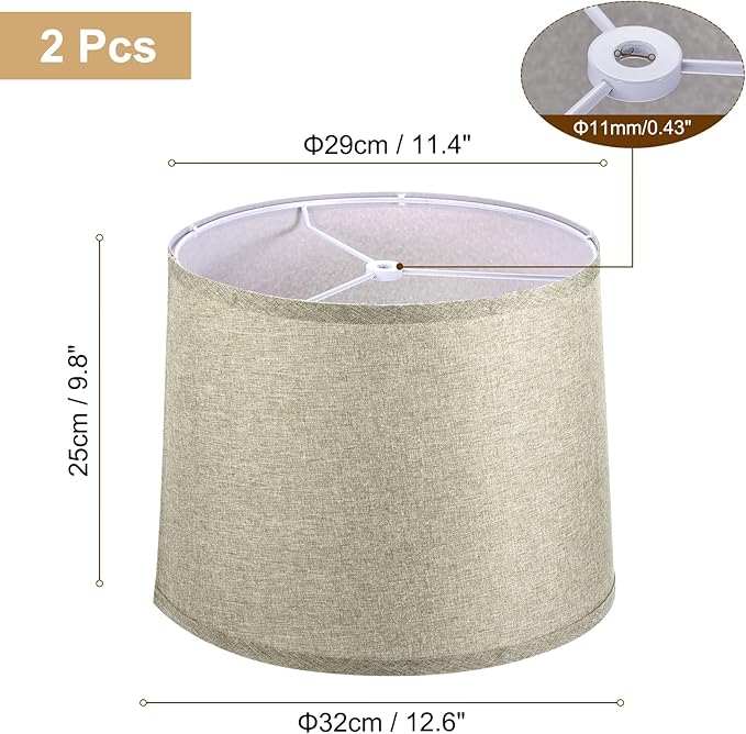 PATIKIL Lamp shades for Table Lamps Set of 2, 11.4" Top x 12.6" Bottom x 9.8" High Drum Lamp shades for Floor Lamps Medium Linen Lampshade Easy Assembly for Lamp Replacement, Light Brown