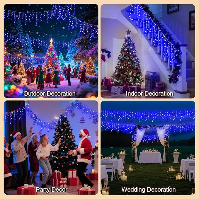 66 Ft String Lights for Outside, 640 LED Christmas Lights Outdoor Plug in, Christmas String Lights with 8 Modes & Timer for Holiday, Party, Wedding, House, Patio, Outdoor Decor(Blue)