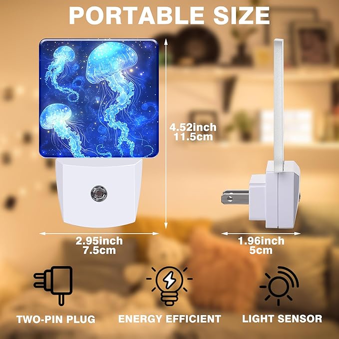 Night Light Magic Glowing Jellyfish Night Lights Plug into Wall Smart Dusk to Dawn Sensor 0.5W Energy Efficient Led Lamp for Men Women Bedroom Bathroom Hallway Stairway Decor
