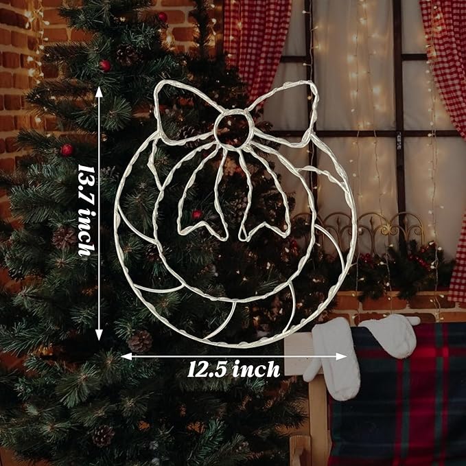 2 Packs Large Window Christmas Wreath Lights, Christmas Door Decorations with 160 LED Lights, Timer Remote Control USB and Battery Powered Home Decor, 8 Lighting Modes Party Decor