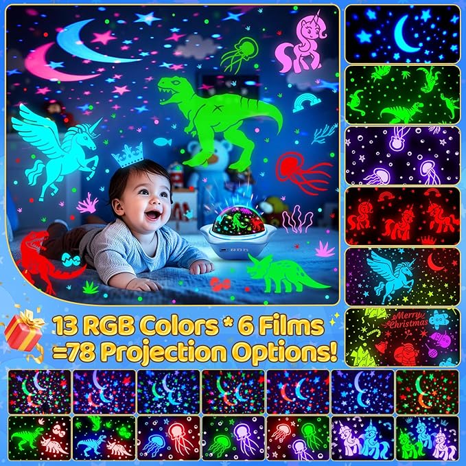 One Fire Night Light for Kids Easter Gifts, 6 Films+78 Lighting Modes Ceiling Star Projector,Rechargeable Night Light Projector,360°Rotion Star Lights for Bedroom Decor,Kids Sensory Toys Easter Toys