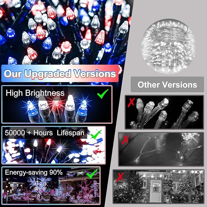 1500 LED 470FT Christmas String Lights Outdoor, 12 Pro Modes and Timer Memory & Brightness, Plug in Waterproof Dark Green Wire Twinkle Light for for Xmas Yard Tree Wedding Party Decor Red White Blue