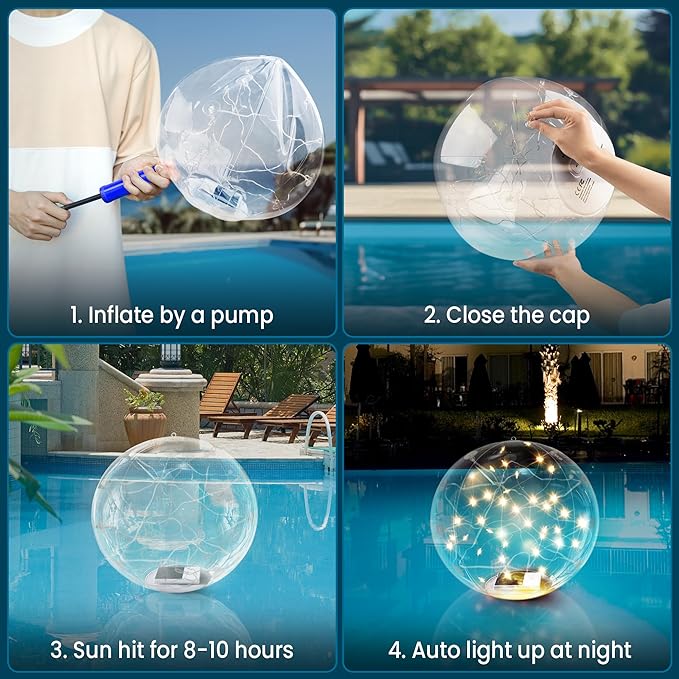 Solar Floating Pool Lights, 14" Inflatable RGB LED Pool Lights That Float with Remote, Waterproof Pool Light Balls, Pool Accessories for Swimming Pools Yard Patio Party Outdoor Decor - 4 Pack