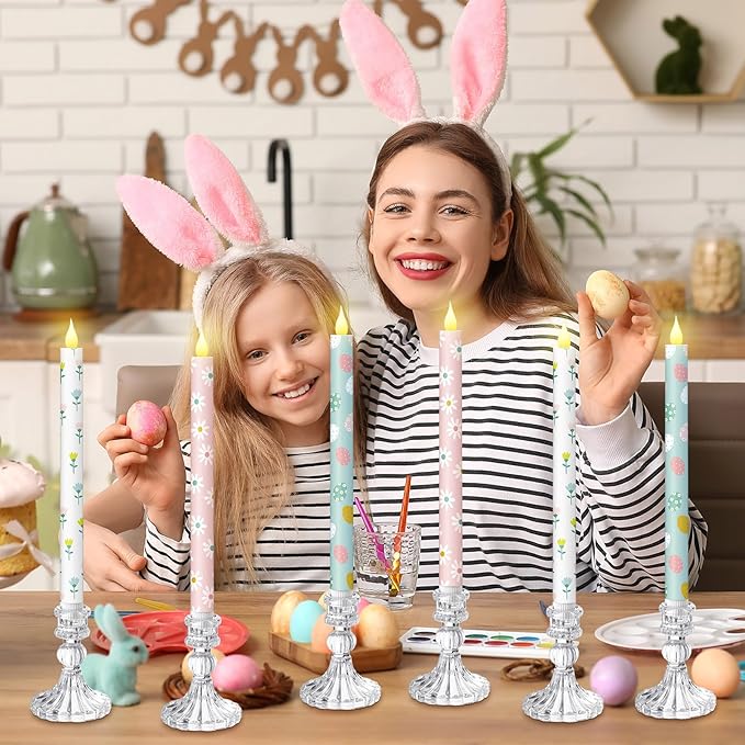 Honoson 6 Pcs Easter Flameless Taper Candles 10.6 Inch Colorful Candles Battery Operated LED Candlesticks for Easter Centerpieces Dinner Table Home Party Decor
