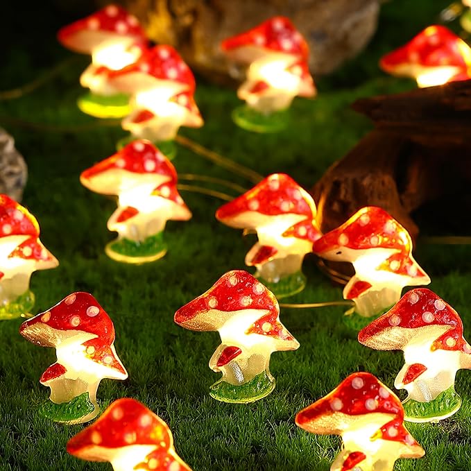 Mushroom Decor Cottage Core Decor 10FT 30LEDs Mushroom String Lights Battery Operated for Kids Gifts Bedroom Dorm Party Wedding Outdoor Patio Whimsical Decoration