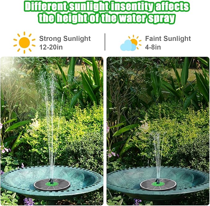 Yzert Solar Fountain White Lights Glass, 3.5W Solar Water Fountain with 2200 mAh Battery, Bird Bath Fountains Solar Power with 4 Fixers & 7 Nozzles for Outdoor,Patio, Garden Decor, Pond,Hummingbird