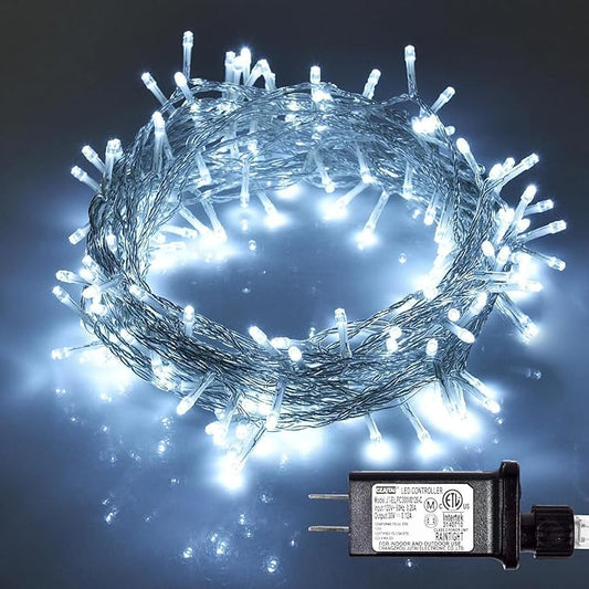 ILLUMINEW 300 LED Cool White Outdoor Indoor String Lights, Safety Plug in 8 Modes Christmas Decorations, 108 ft Twinkle Fairy Lights for Bedroom, Wedding, Party(300Led-Cool White)