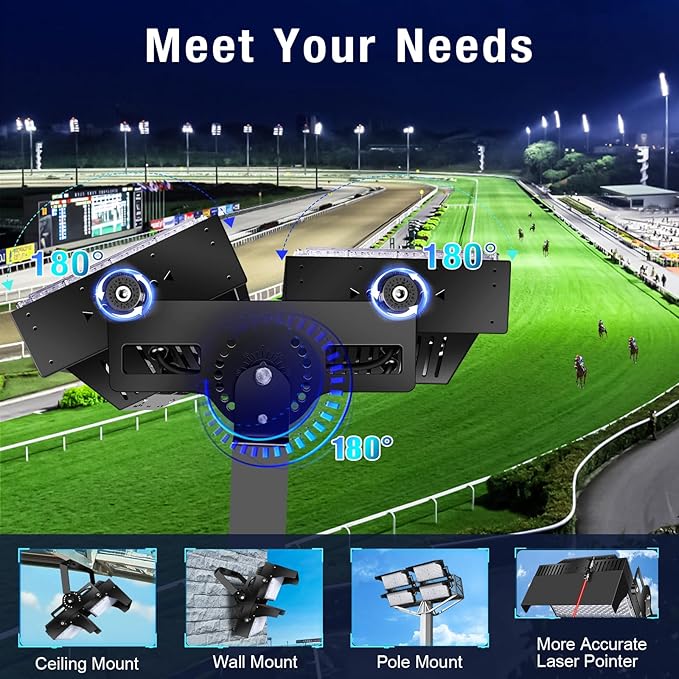 0-900W Led Stadium Lights, IP66 High Power Outdoor Sport Court Arena Light Pro-Grade High Mast Lighting with Dimmable 10KV Surge Protection Commercial and Industry for Large Area Lighting