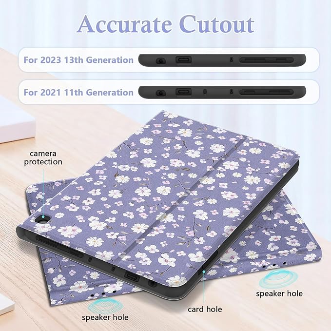 Case for (2023/2021 Released 13th/11th Generation) 10/10 Plus, Slim Lightweight Folio Book Cute Auto Wake/Sleep Smart Cover for Tablet 10.1" (Flower Purple)