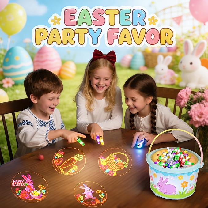 72 Pcs Easter LED Finger Lights for Kids Bunny Egg Party Favors Glow in the Dark Light Up Projector Finger Lights for Birthday Party Goodie Bag Fillers Birthday Easter Basket Stuffers