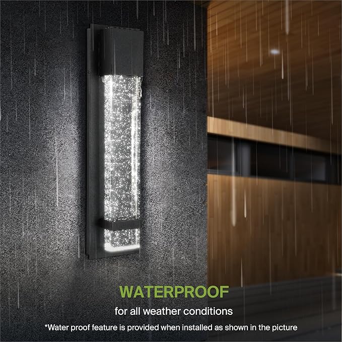 ASD LED 18 Inch Bubble Glass Wall Light Fixture | 12W 500LM 3000K-5000K 120V | 3CCT, Waterproof, Photocell, ETL Listed | Exterior Dusk to Dawn Flush Mount Sconce, Outdoor Lighting | Black, 2 Pack