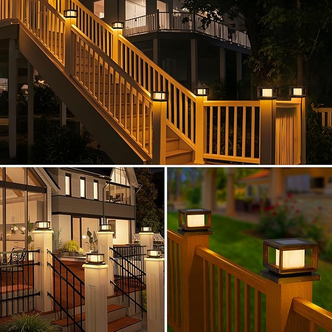 Mlambert 8 Pack Solar Post Lights Outdoor, Waterproof Fence Cap Lights for Deck, 4x4 6x6 Wooden Vinyl Outdoor Light with Shinning Effect, Brown