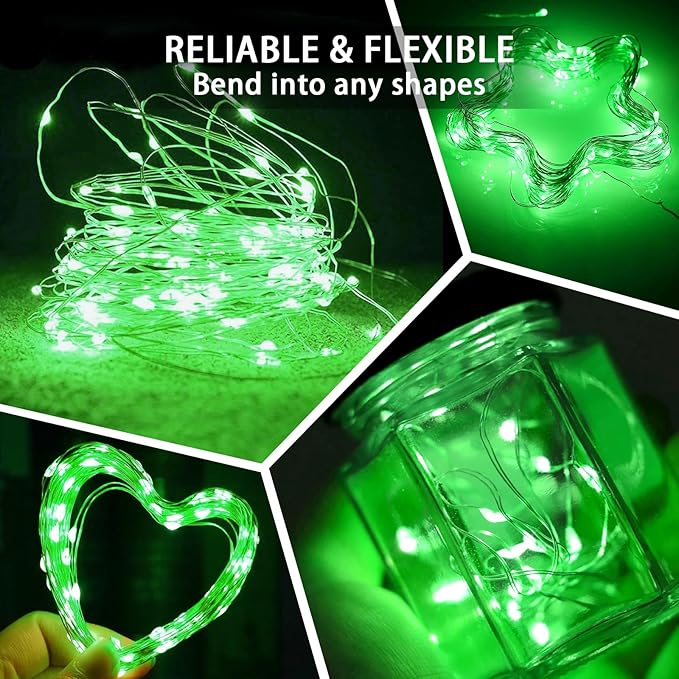 24 Pack Green Fairy Lights 7Ft 20 LED Twinkle String Lights 3 Modes Battery Operated Waterproof Firefly Starry for Mason Jar Table Centerpieces Halloween Christmas St. Patrick's Day