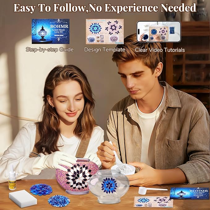 DIY Turkish Mosaic Lamp Kit, Stained Glass Table Lamp Making Kit- Easy and Fun, No Experience Needed, Mosaic Art & Craft Project Kits for Adults & Teens, Make Your Own Table Lamp,Pink