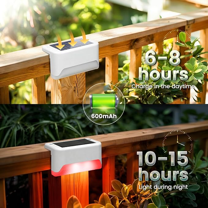 SOLPEX Solar Fence Lights Outdoor, Solar Deck Lights Waterproof LED Step Light for Outside, Stair, Garden, Patio, Yard, Railing, Front Porch, Balcony Decor(16 Pack RGB)