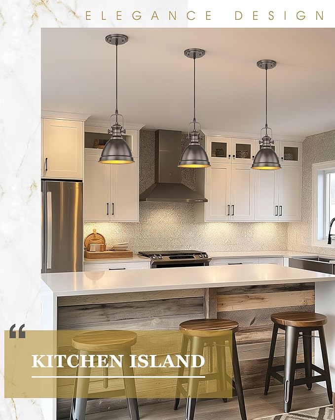 2-Pack Pendant Lights Kitchen Island, 8" Farmhouse Hanging Lights Fixtures with Metal Shade, Rustic Kitchen Pendant Lighting Over Island for Dining Room, Oil Rubbed Bronze, AD-2151-2PM-ORB