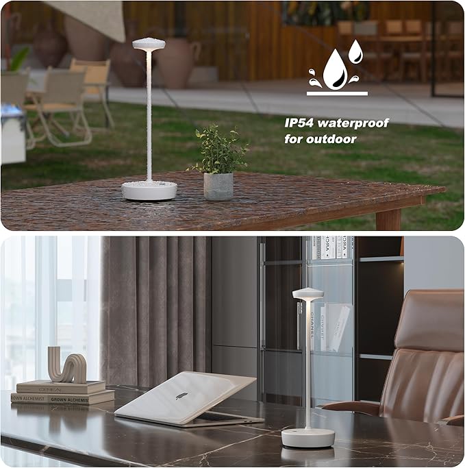 1 Pack Cordless Table Lamp Rechargeable - LED Battery Table Light with 3 Color Temperatures, Stepless Dimming, Waterproof Aluminum for Indoor Outdoor, Patio, Restaurant, Dinner (White)