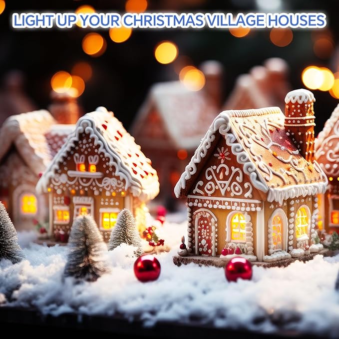 Leelosp 4 Pack Christmas Village Light Cord Set Accessory Cord with 3 LED Bulbs 6.6ft Blow Mold Light with On/Off Switch for Christmas Village Houses Holiday Crafts Decor