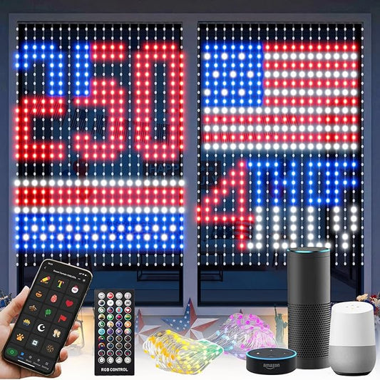 Smart Curtain Lights Pro - 540LEDs AI Pattern & GIF Display, WiFi APP Control Compatible with Alexa Google Home, Color Changing Music Lights Outdoor Indoor for 4th of July Window Decor, 5x6.6FT
