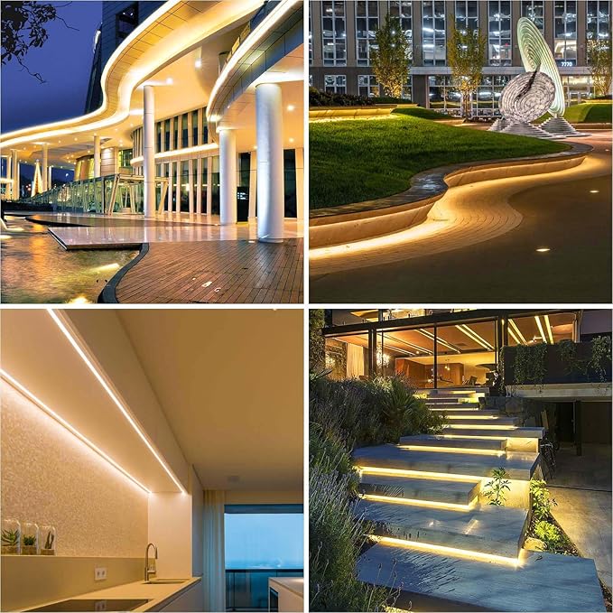 COB LED Strip Lights Waterproof IP67 DC24v Warm White 3000K 16.4ft/5m High CRI 92Ra+ Outdoor LED Tape Lighting DIY Cuttable for Bedroom Kitchen Cabinet Shelf (Power Supply Not Included)