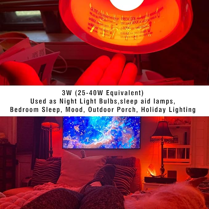 E12 Candelabra Small Base Red Light Bulbs for Sleep 25w-40w Equivalent, 625nm Red Night Light 3W 300LM, E12 G45 Blue Light Blocking for Bedroom Porch Christmas Holiday Festival, Non-Dimmable, 4 Pack