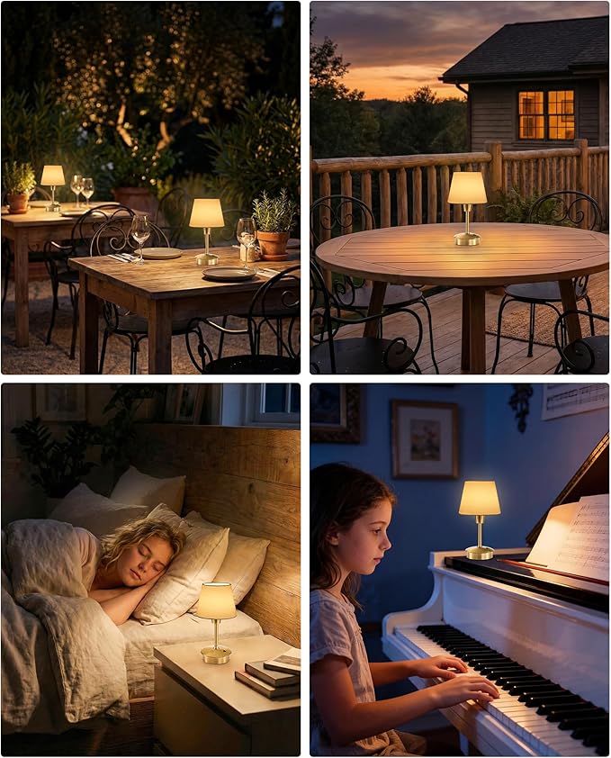 UMEXUS 2 Pack Small Cordless Table Lamp, 5200mAh Battery Operated Touch Lamps for Restaurant Dinner Table Rechargeable Dimmable Portable Night Light for Bedside Dining Room Patio Kitchen Outdoor