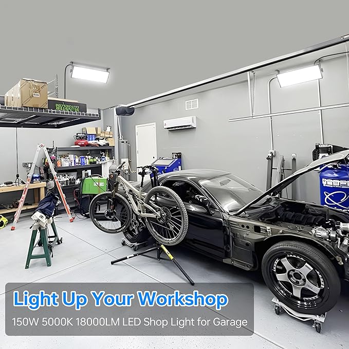 150W LED Shop Lights, 18000LM 6000K Daylight White Super Brighter, IP66 Waterproof Outdoor Garage Light with On/Off 10 FT Cord Bay Lighting for Garage Workshop Warehouse Yard