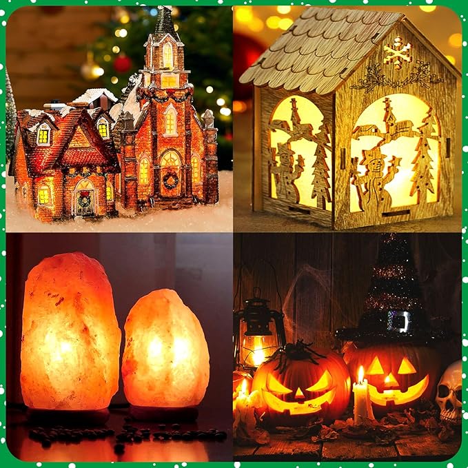 Accessory Cord with 6 LED Light Bulb Christmas Village Lights 11.8ft C7 Lamp Village Light Cord with Switch & Spare Fuse for Salt Lamp, Halloween Pumpkin, Xmas Village House Blow Mold