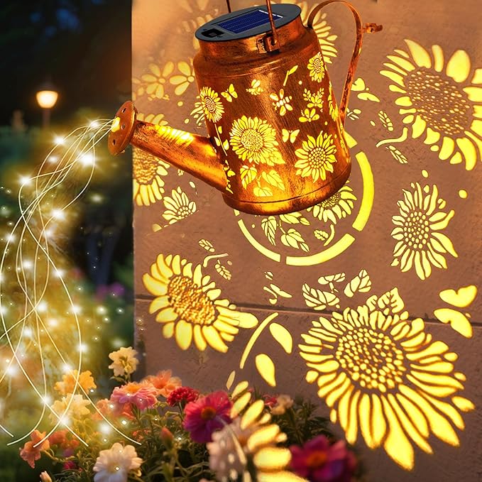 VOOKRY 2 Pack Sunflower Metal Solar Watering Can Lights, Solar Lights Outdoor Waterproof, Birthday Gifts for Women Mom Grandma, Hanging Lanterns Decorative Garden Decor for Outside Yard Patio Lawn