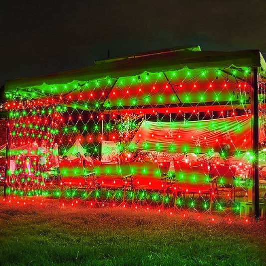 198 LED 9.8 FT*6.6 FT Net Lights Plug in, 8 Lighting Modes Mesh Light Connectable, Waterproof Christmas Net Lights Outdoor for Bushes, Wedding, Holiday, Garden, Xmas Tree Decorations(Red and Green)