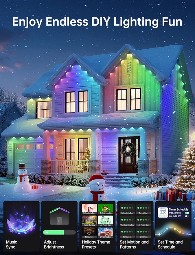 Permanent Outdoor Lights for House, 50ft with 25 Smart IC+RGB+CW LED Eaves Light, Waterproof Christmas Halloween Permanent Decor Light for Daily and Holiday, App/Remote Control