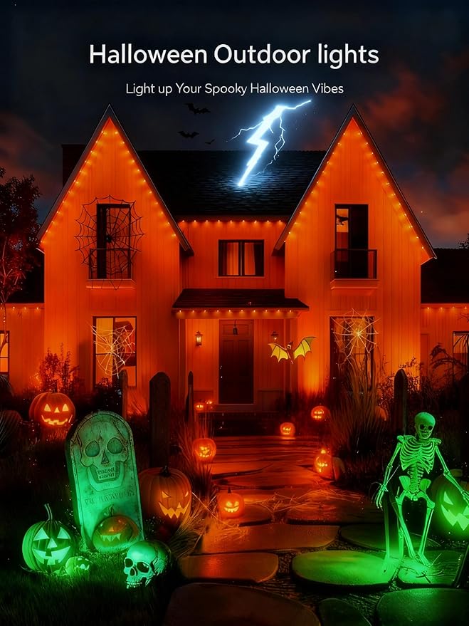 50FT Permanent Outdoor Lights, Smart RGB LED Lights Outside with DIY Colors Scene Modes, 25LED IP67 Waterproof Eaves Lights for Christmas Halloween Holiday Party Garden Daily Decorations
