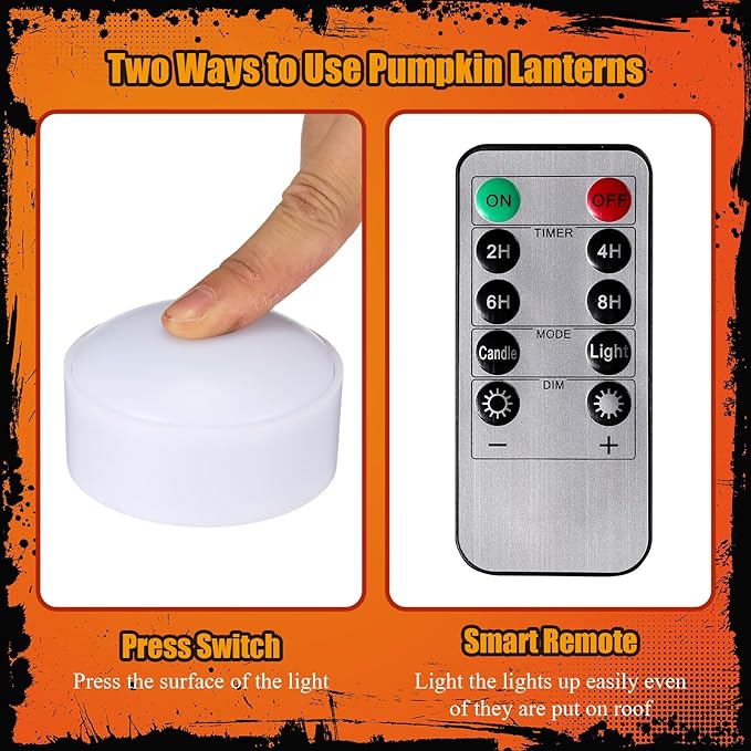 Riakrum 6 Pieces Remote Timer LED Lights with Remote LED Pumpkin Lights Battery Operated Lantern Bright Flameless Candle(White, Orange, Purple)