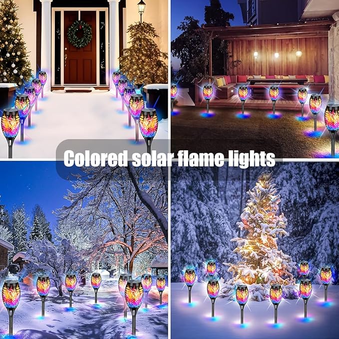 8 Pack Solar-Powered Flashlight Torches for Outdoor use,Waterproof IP65 Dancing and Flickering Flame Torches for Landscape Decoration, Suitable for Paths, lawns,(Colorful)