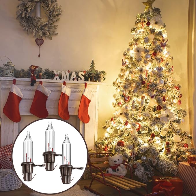 Mudder 60 Count Christmas Tree Replacement Light Bulbs 2.5v 0.425 Watt Replacement Bulb Mini Incandescent Wire String Lights Decoration for Prelit Xmas Tree(Brown Base with Warm White Bulb)