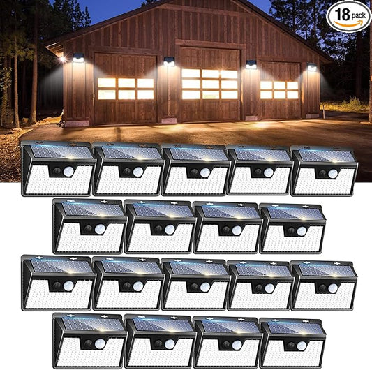 Peasur 18 Pack/140 LED Solar Lights, Outdoor Waterproof, 3 Lighting Modes, Motion Sensor, Black