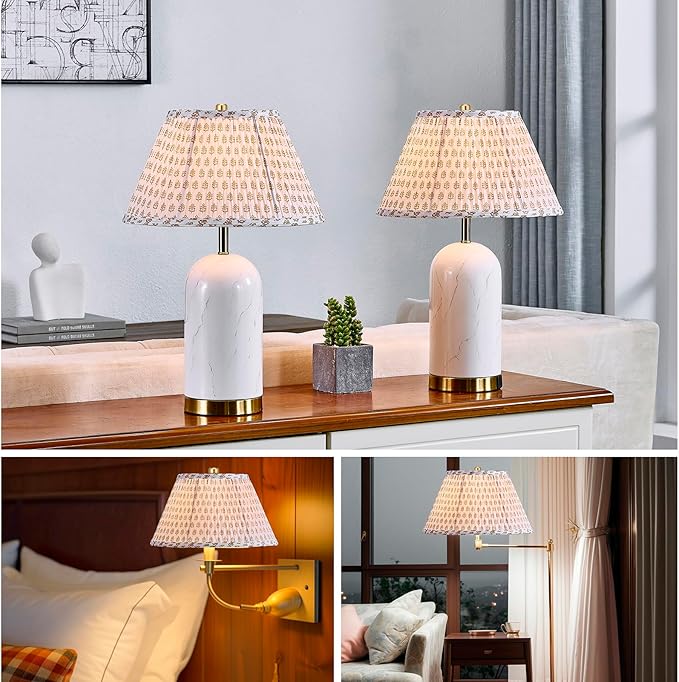 Lamp Shades For Table Lamps,Medium Lamp Shade 7" Top x 13" Bottom x 7.8" Slant Height,Barrel Replacement Lampshade(Spider Fitter), Modern Fabric Pleated Lampshades For Table Lamp 1 Pack(Brown Floral)