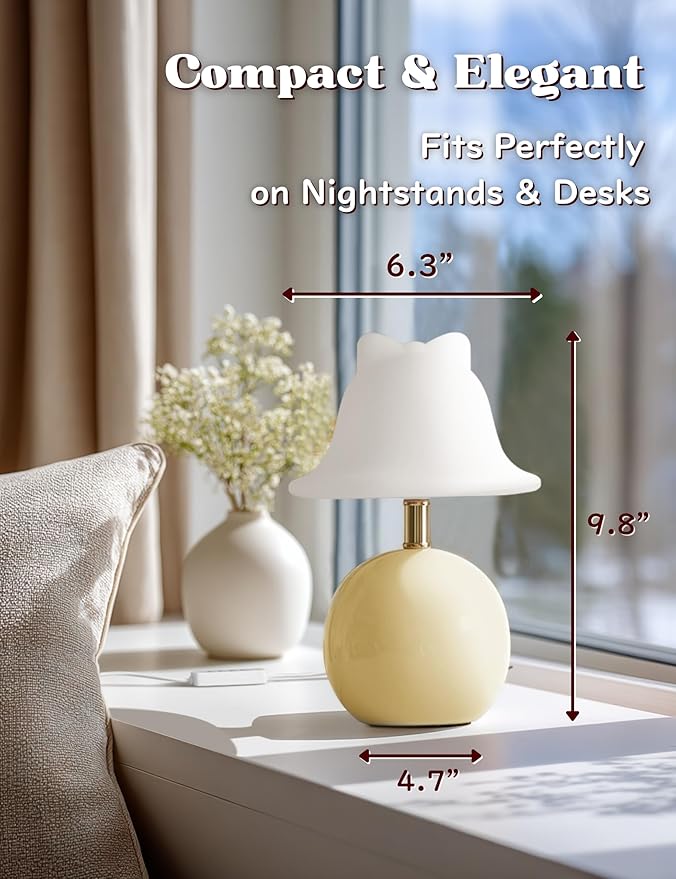 Joyzy Bell Table Lamp for Bedroom,Desk Bedside Small Lamps for Living Room Night Stands Lights Vintage Mushroom Lighting Decor Cute Modern Light,Unique Aesthetic Home Living Room Decor