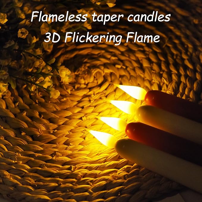 Flameless Taper Candles with Remote Control and Timer, Battery Operated LED Candlesticks with Flickering 3D Flame, 9.6×0.8 Inches Plastic Fake Candles for Christmas, Wedding and Home Decor (Ivory, 12)