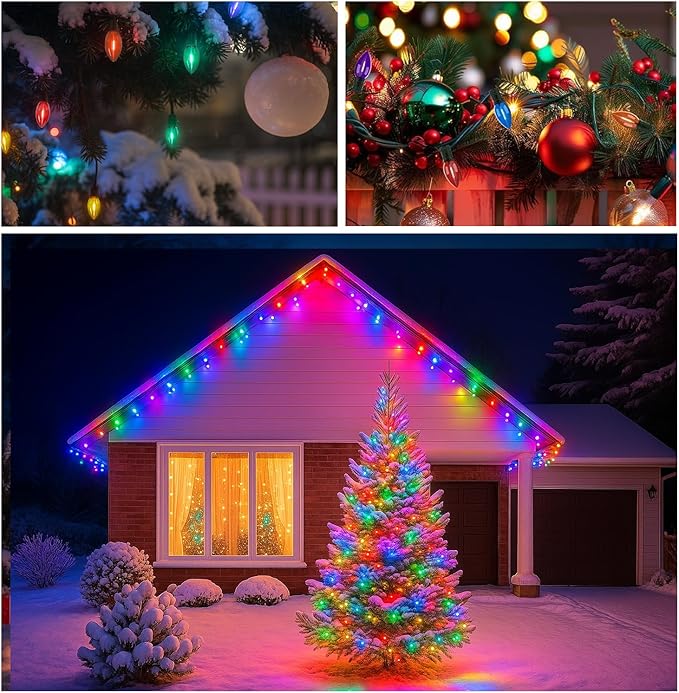 KGC C9 LED Replacement Christmas Lights Bulbs-0.6W Equivalent to 7W, C9 Shatterproof & Waterproof Plastic LED Bulbs, E17 Screw for Indoor Outdoor Patio String Lights - Multicolor 50 Pack