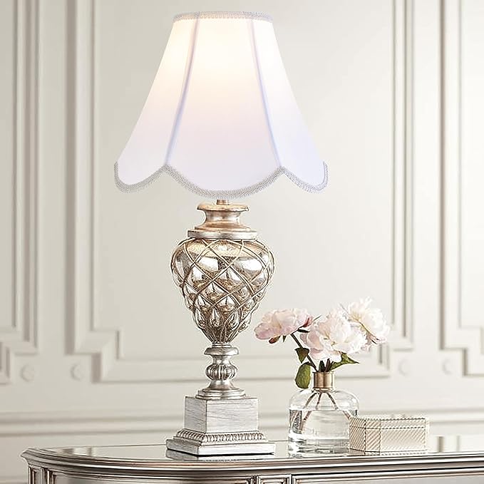 GO&SO 2pcs White Lamp Shade Scalloped Lamp Shade Medium,6"Top x 13"Bottom x 10.6"Vertical Height (Spider),Floor Lamp Shade Table Lampshade -Handmade Bell Lamps Shade -Petal Edge Braid -Easy Assembly