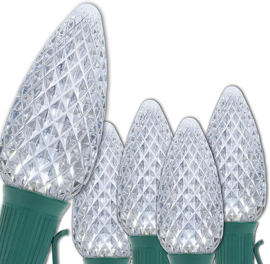 Wintergreen Lighting 50 C9 OptiCore LED Commercial Outdoor Christmas Lights – Heavy Duty Christmas String Lights; Green Wire (50 ft, Cool White)